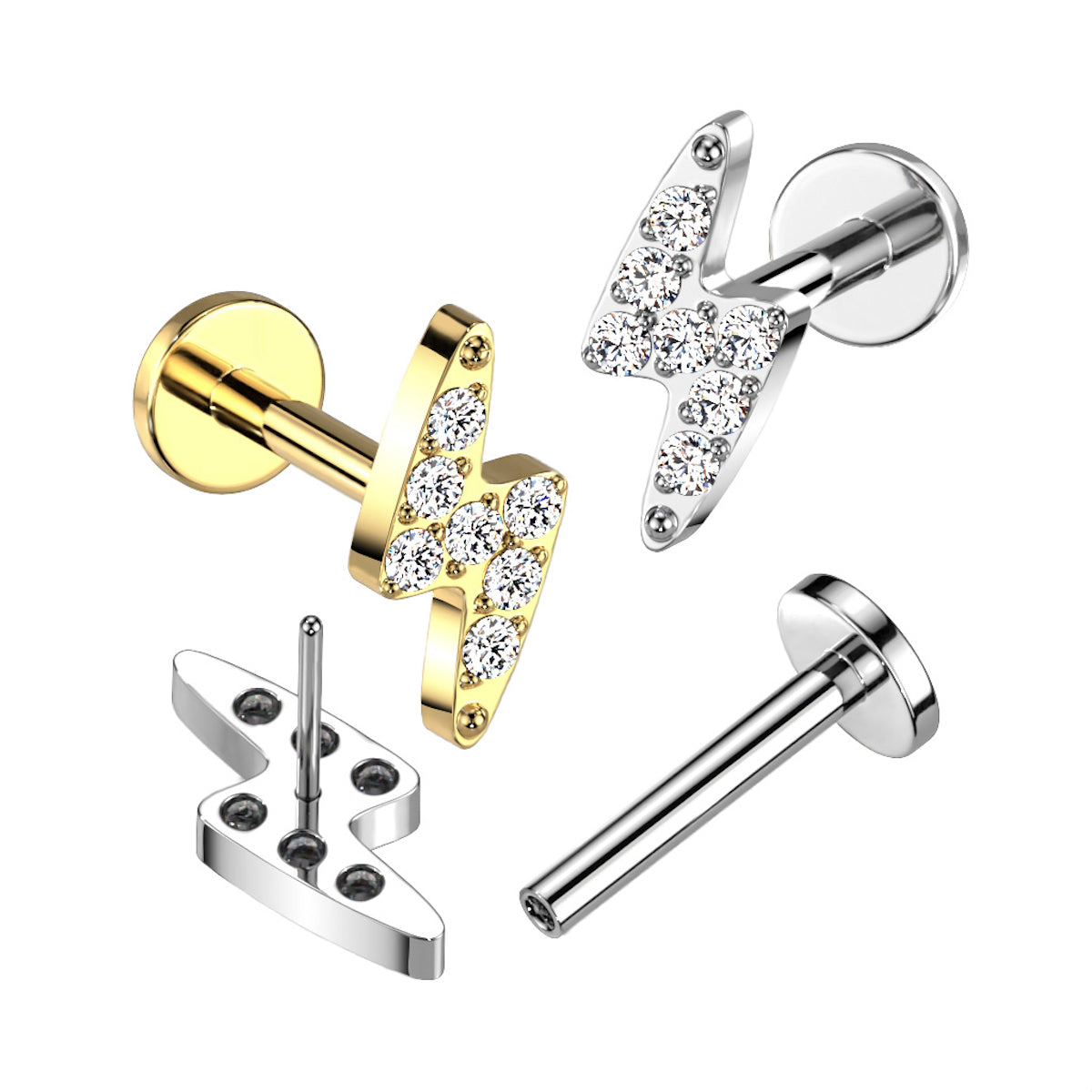 Titanium Intern Geschroefde Labret met Platte Achterkant en Drie Gekleurde Opaal Steentjes Titanium Intern Geschroefde Labret met Platte Achterkant en Drie Gekleurde Opaal Steentjes