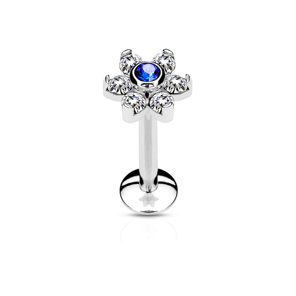 Cubic Zirconia Flower Labret 16G - Various Colors