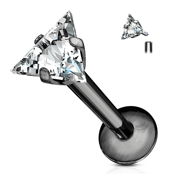 Prong Set CZ Gem Triangle Labret Stud, 16GA