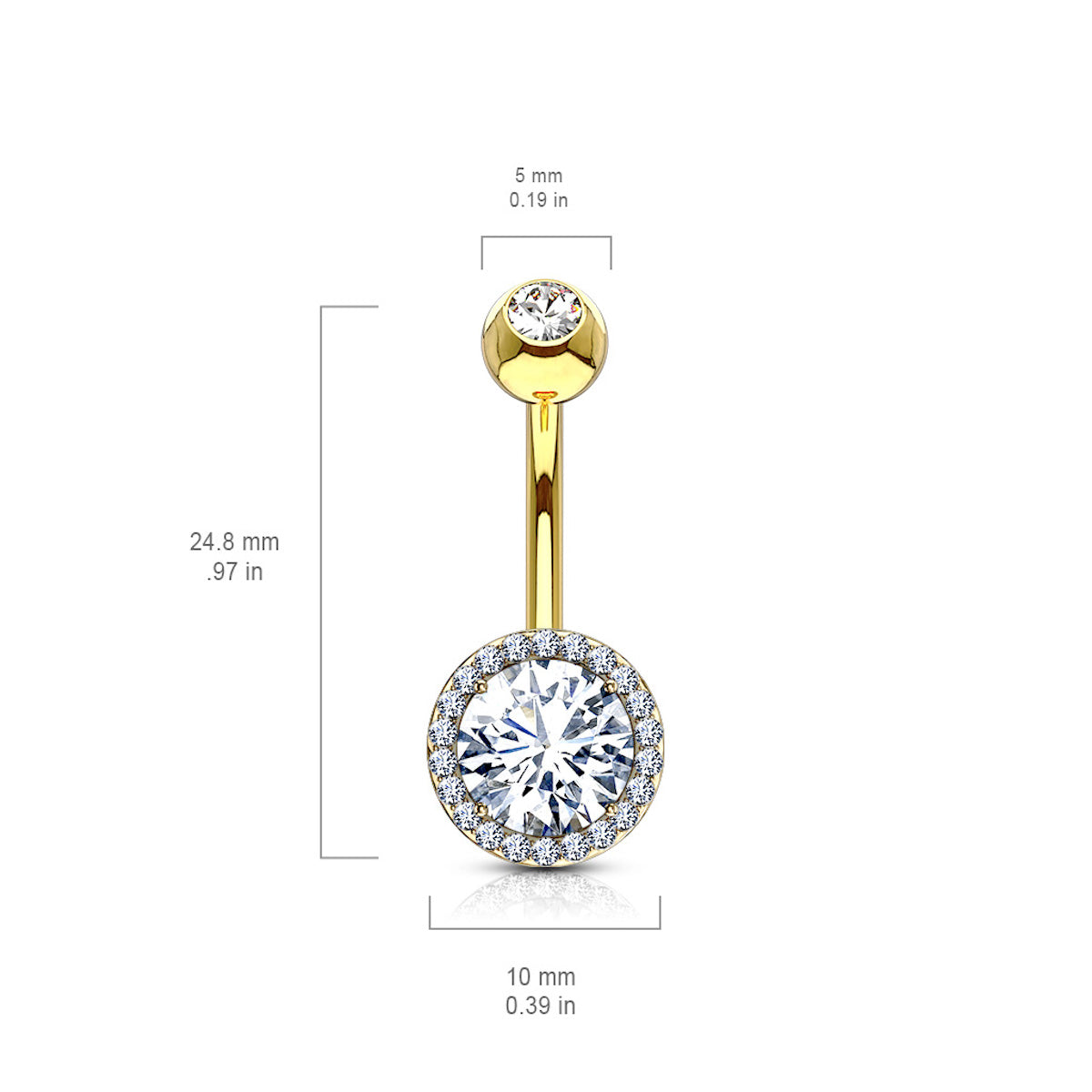Double Tier 14Ga Curved Barbell Belly Ring, 10mm