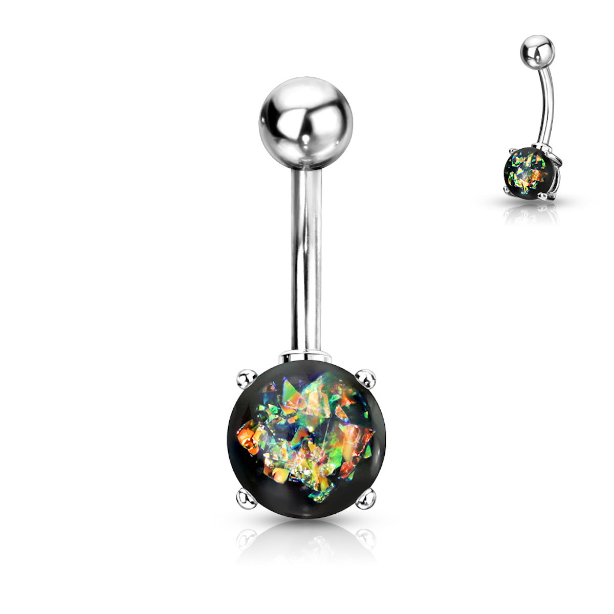 Opal Naval Ring, 14Ga Curved Barbell, 10mm - Body Jewelry