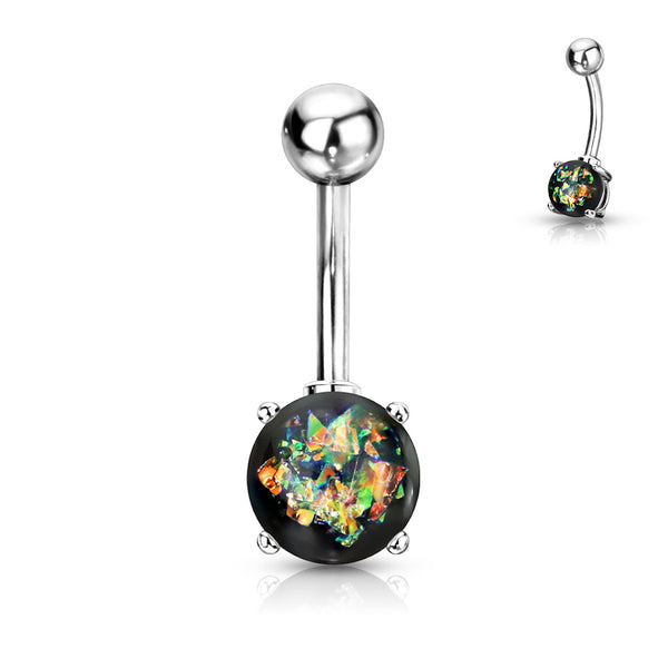 Opal Naval Ring, 14Ga Curved Barbell, 10mm - Body Jewelry