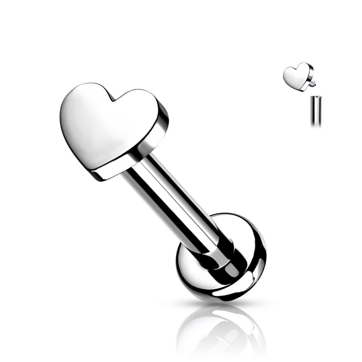 Titanium Heart Labret Stud - Various Sizes & Colors