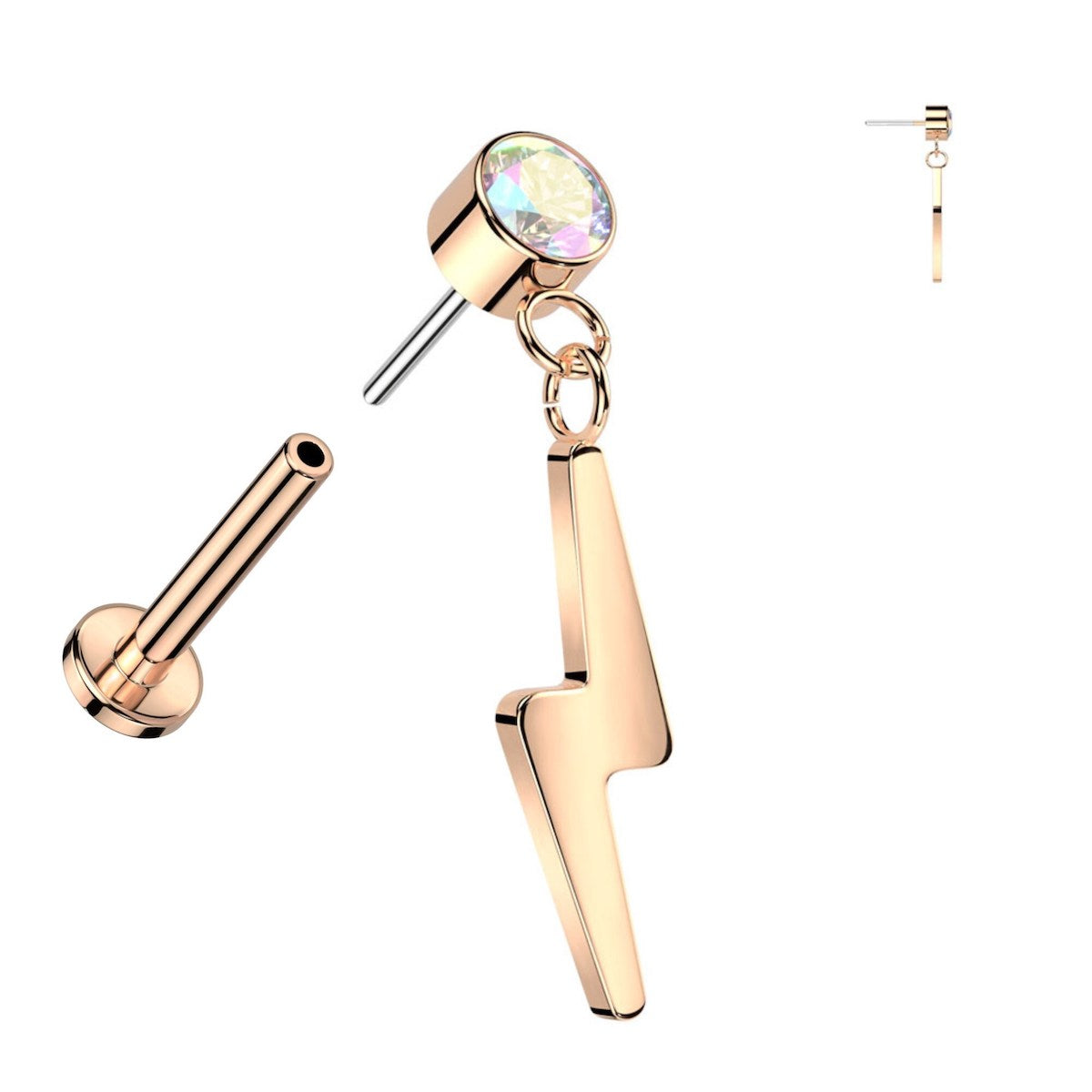 Titanium Labret with CZ & Lightning Dangle, 16GA