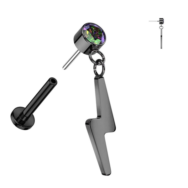 Titanium Labret with CZ & Lightning Dangle, 16GA