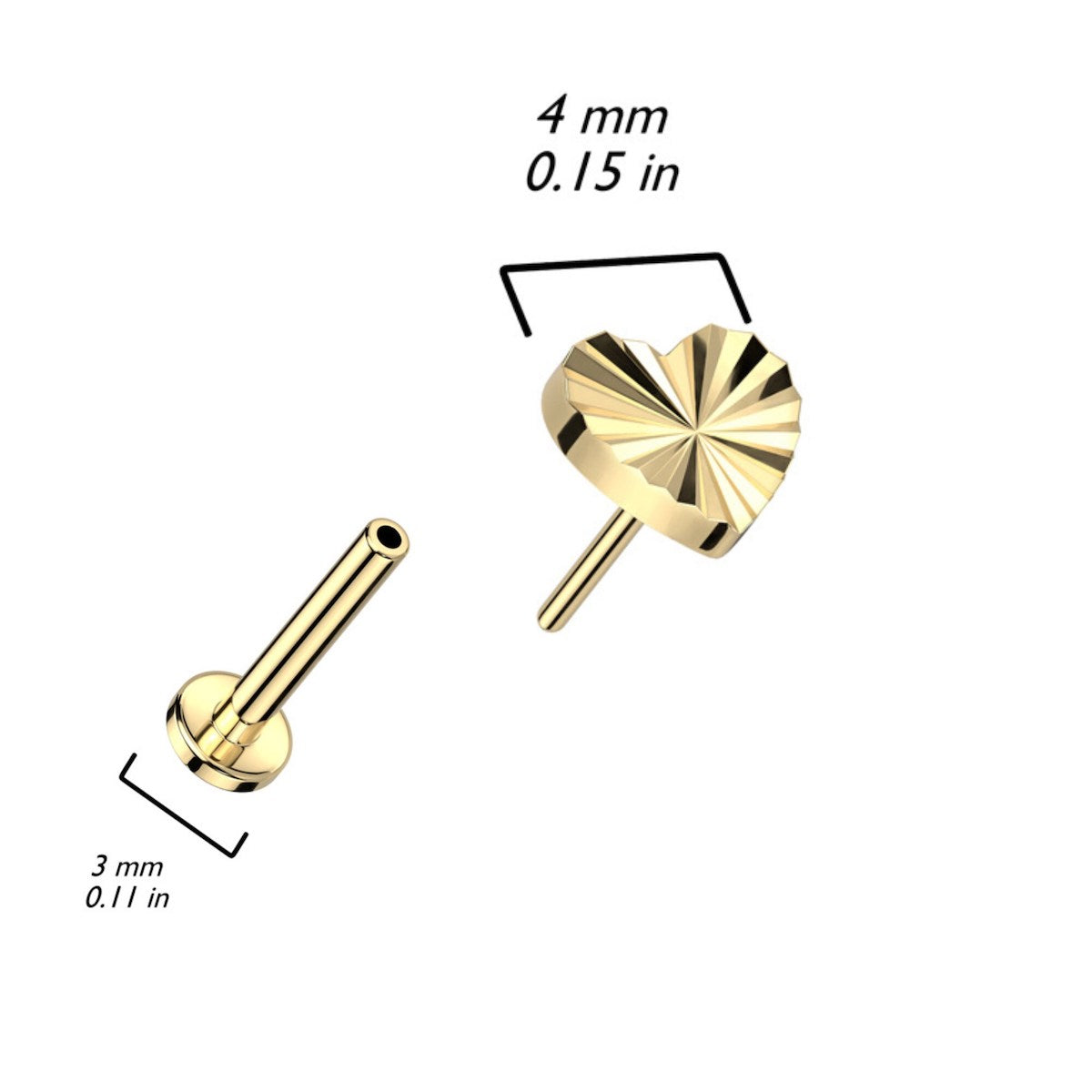 Titanium Heart Labret Stud - 16GA, 6/8mm, Assorted Colors
