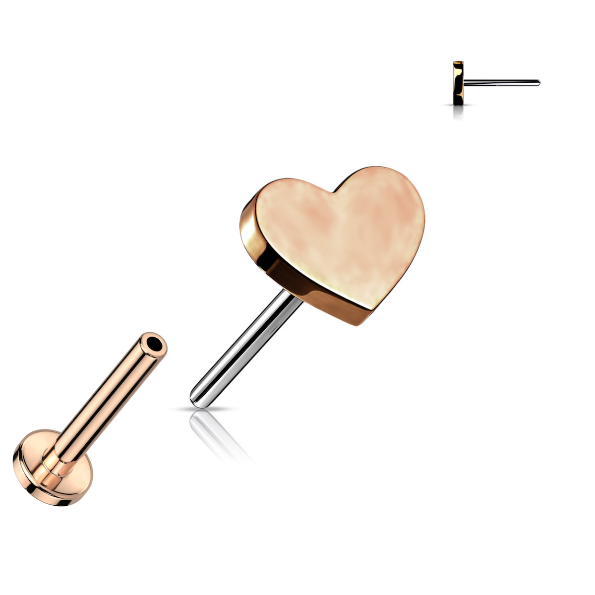 Titanium Heart Labret Studs - 16GA, 6/8mm, Assorted Colors