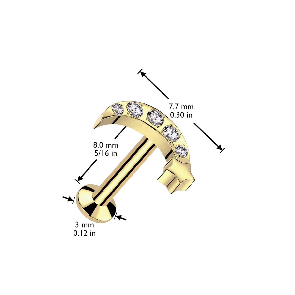 html Enhance your style with our exquisite Labret Piercing available as either a single piece or a pair. This charming piece features a crescent moon accented with a small star and sparkling