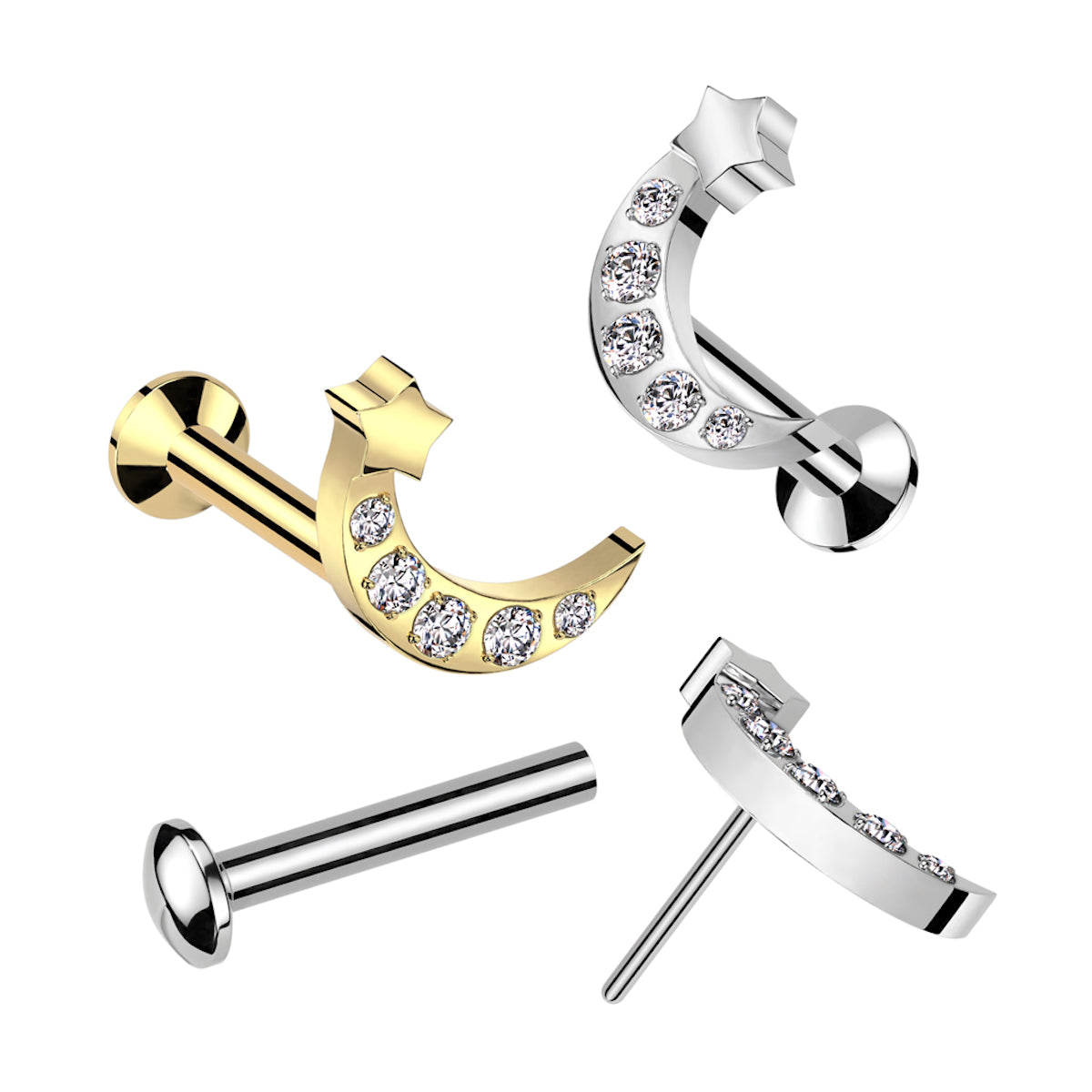 Elegant 16g Moon Star Labret with Cubic Zirconia