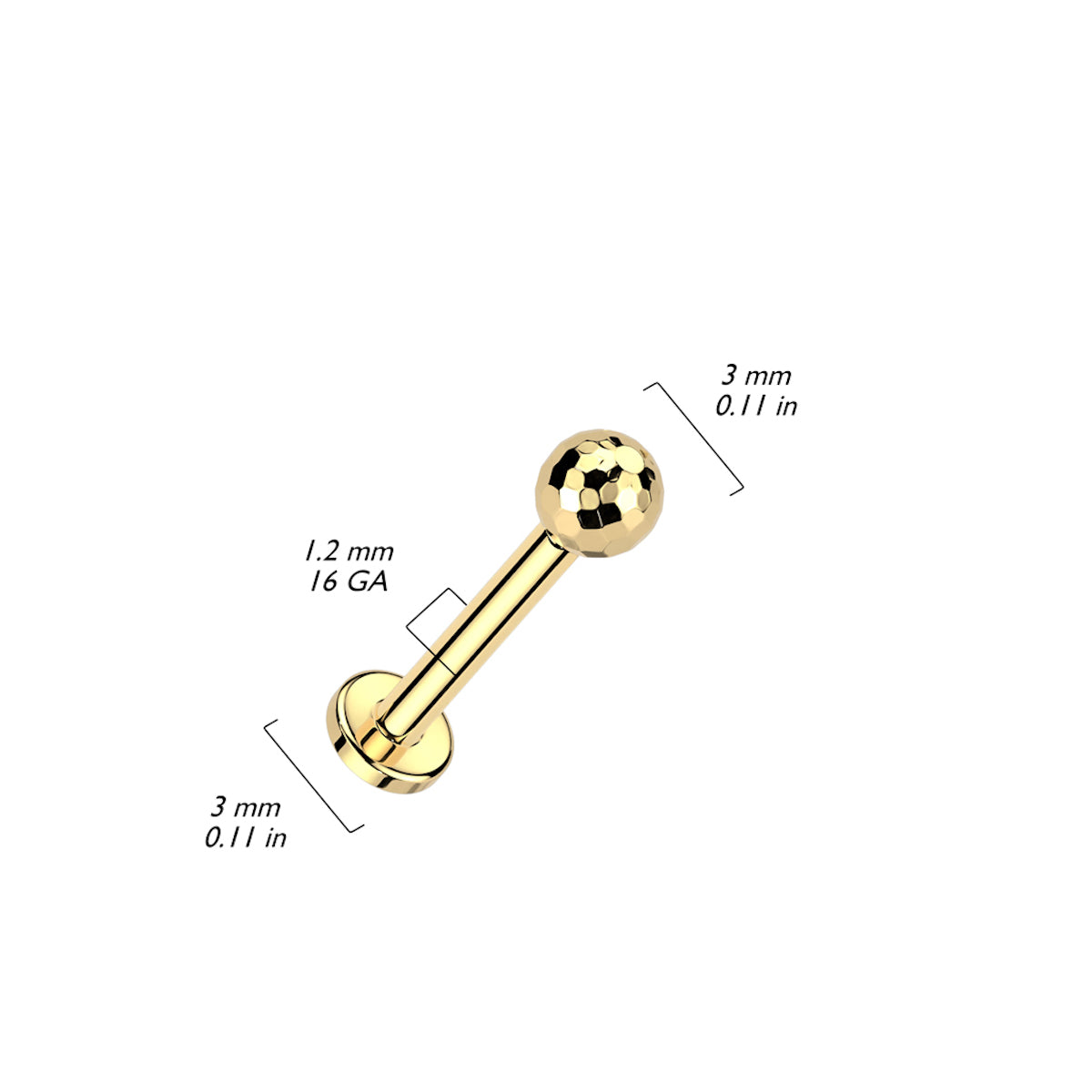 Gold Titanium Labret: Ball End, 16GA/18GA, 8mm