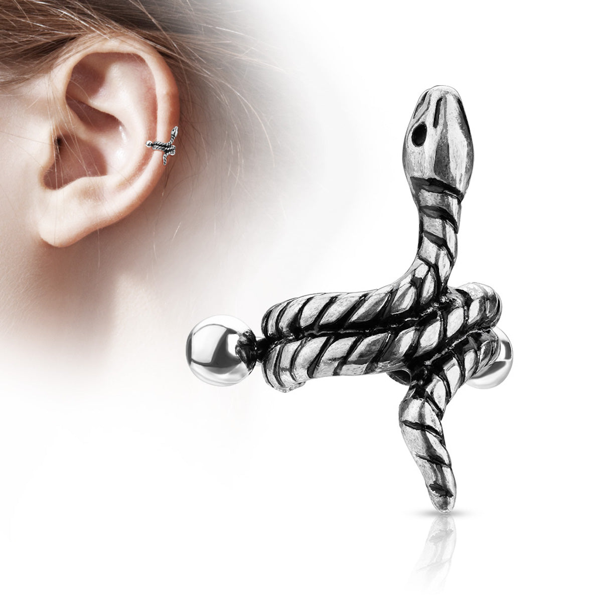 Surgical Steel Coiled Snake Helix Cuff, 16G