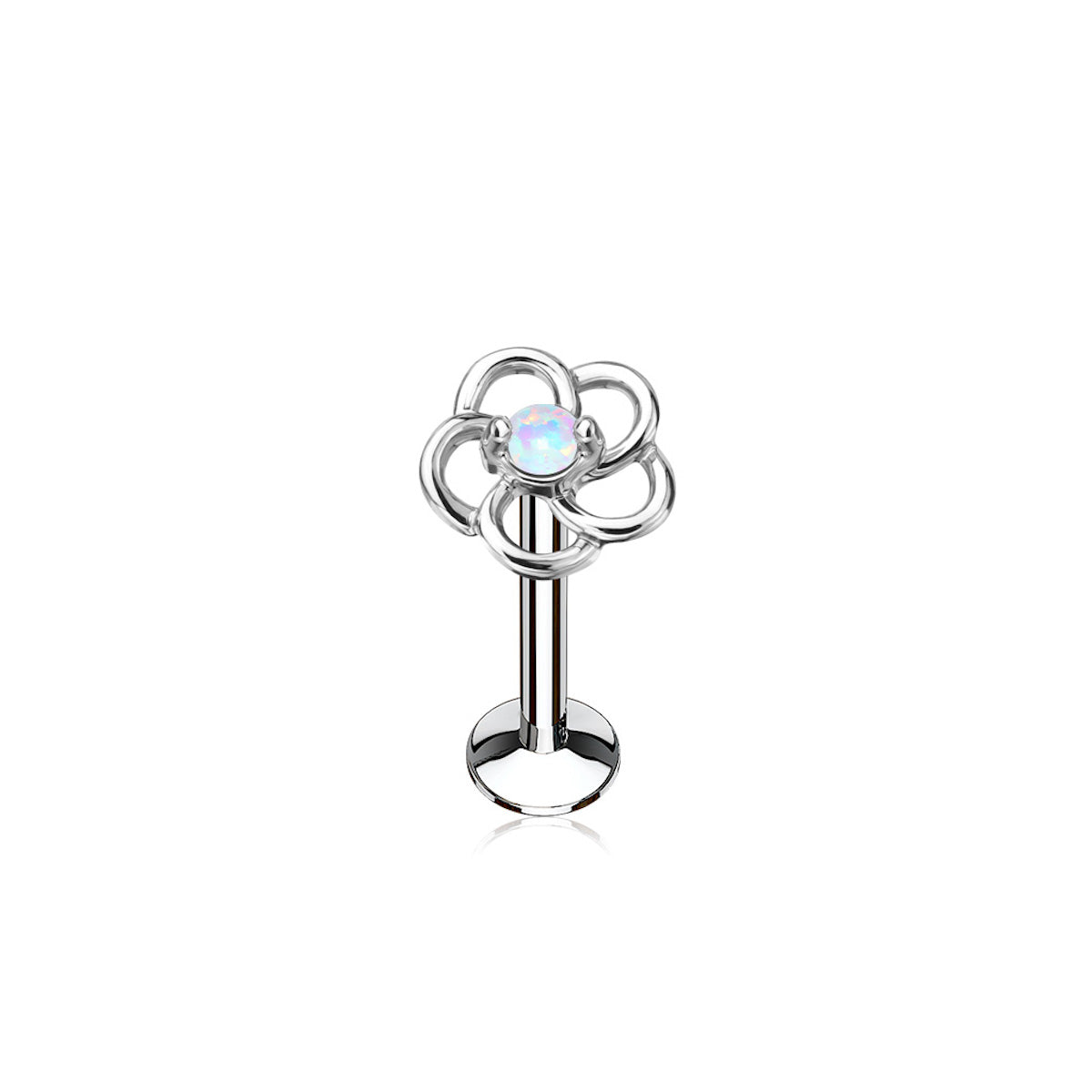 Opal/CZ Center Flower Labret Stud, 16G, Internally Threaded