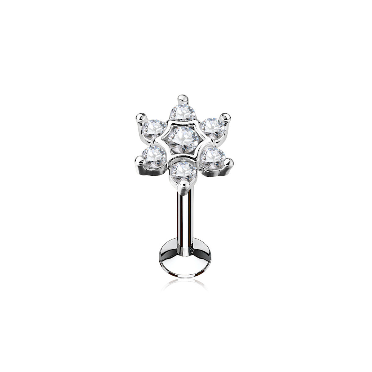 Star Labret with CZ Gems, 16G - Ideal for Cartilage & Lip