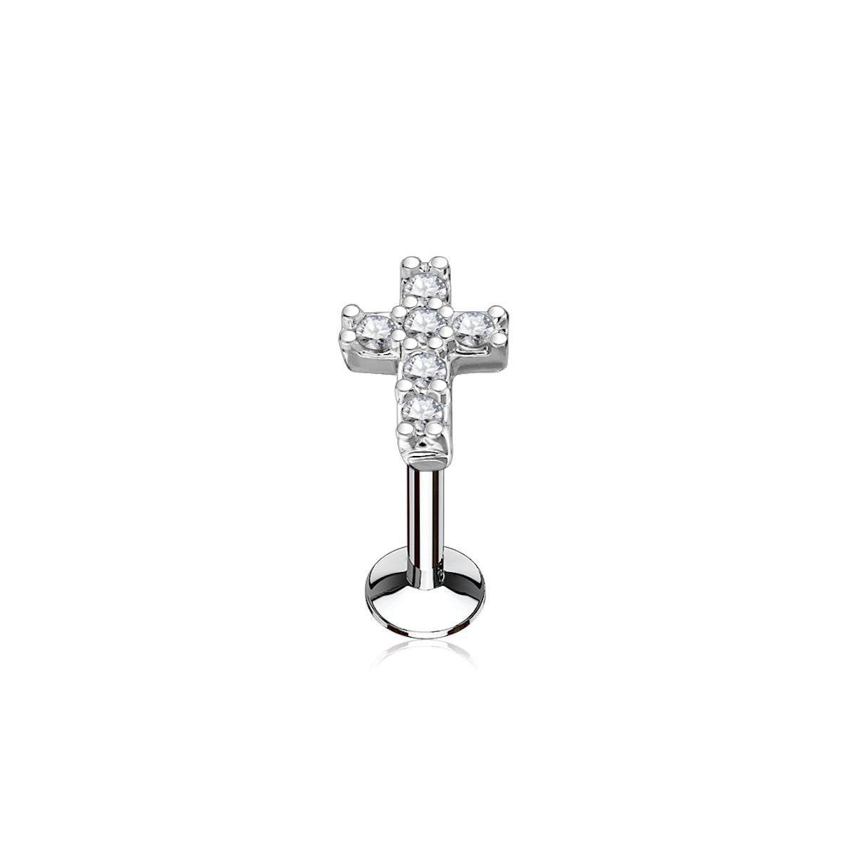 Internally Threaded 16G Cross Labret with CZ Gems