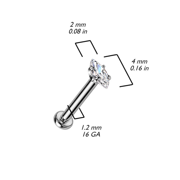 16G Marquise CZ Labret Stud for Cartilage, Monroe