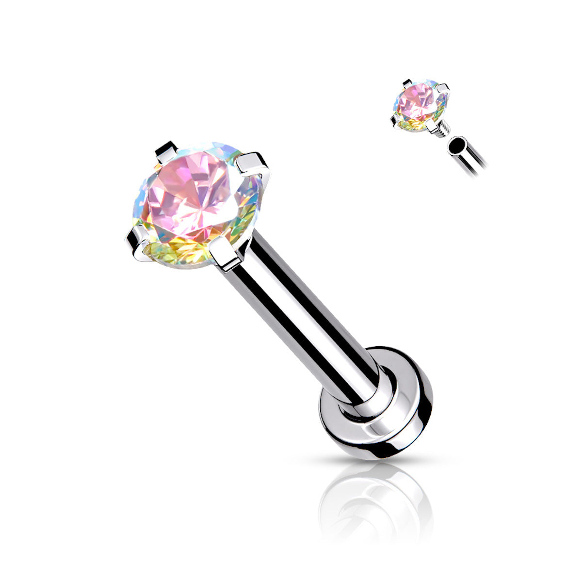 16G Internally Threaded Labret Stud with CZ Top