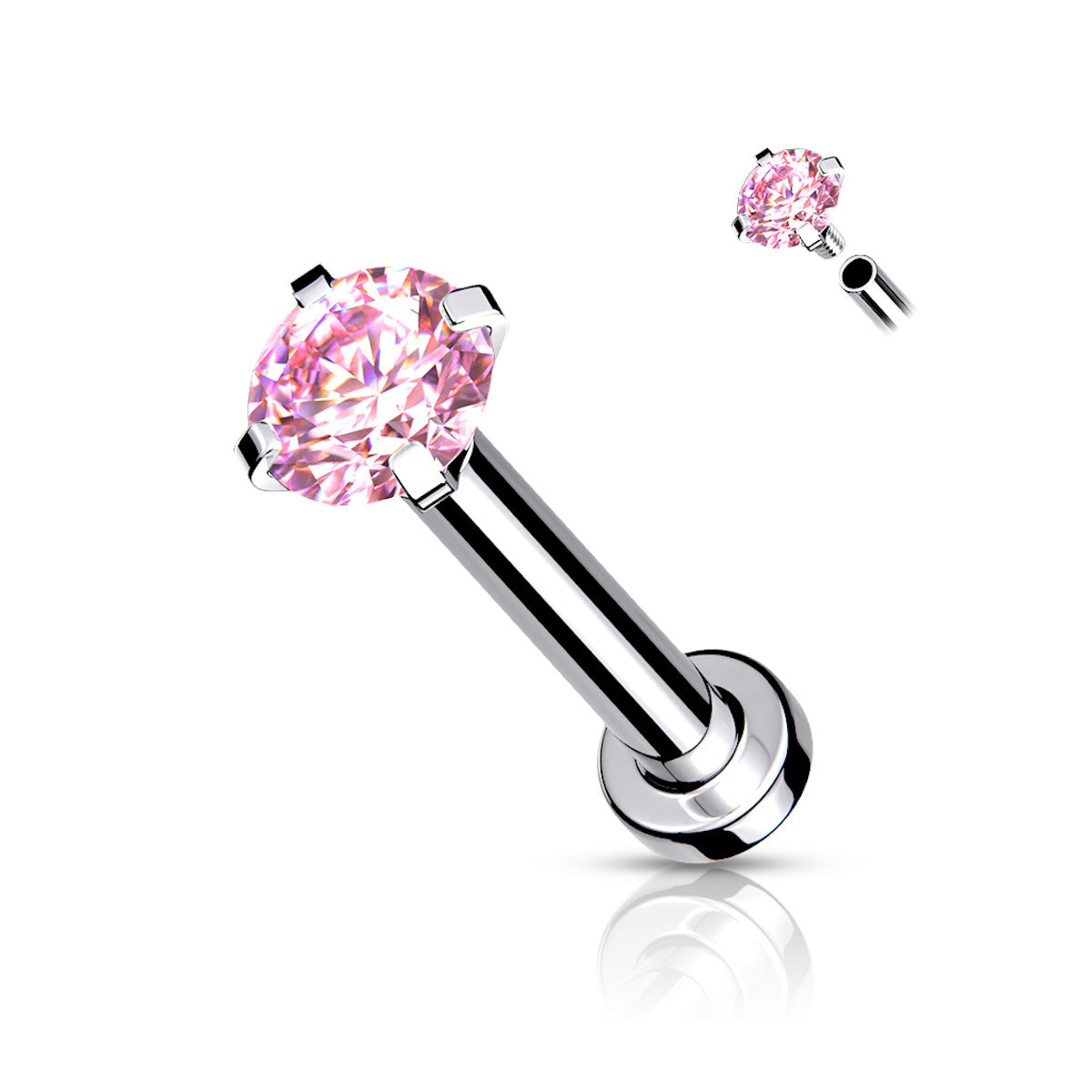 16G Internally Threaded Labret Stud with CZ Top