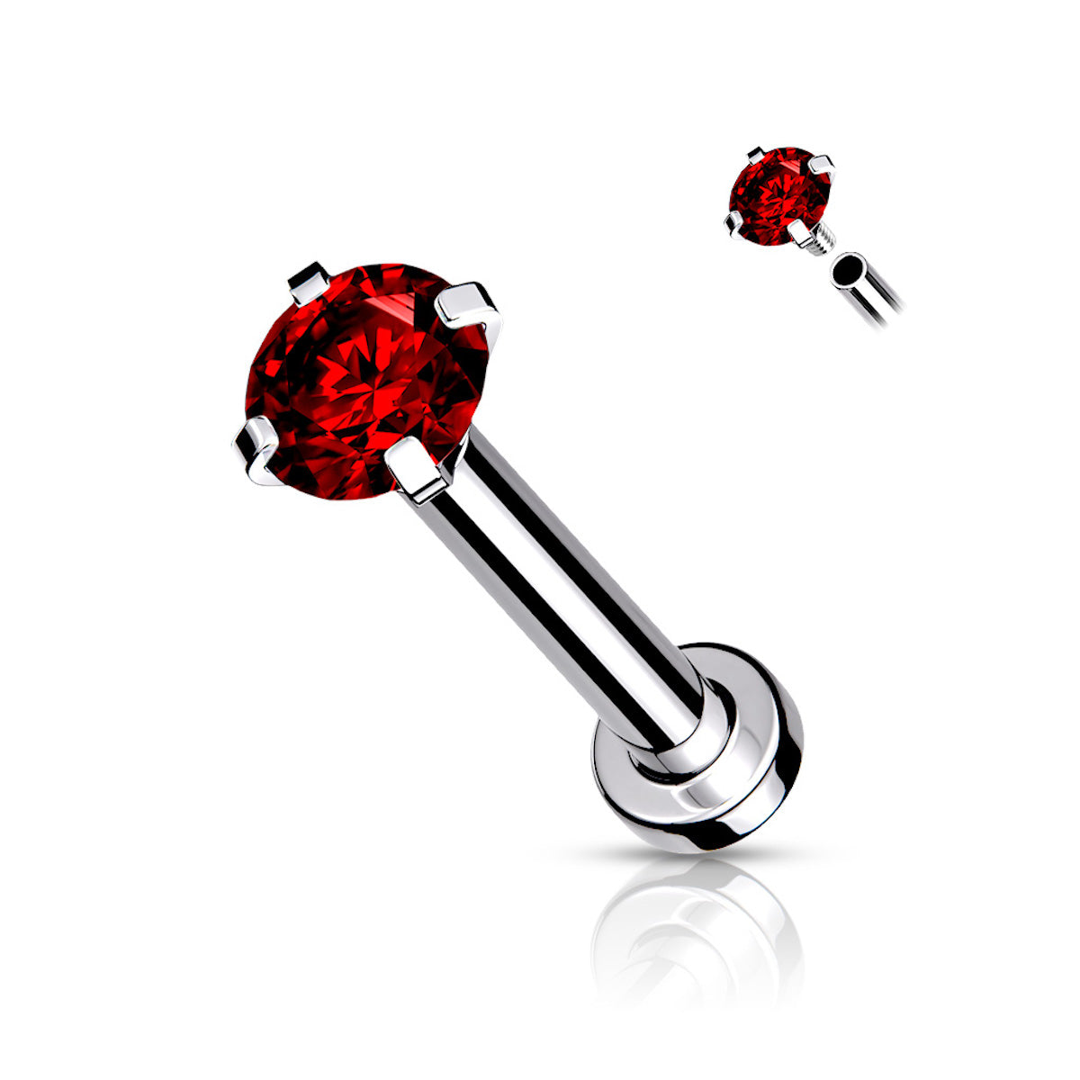 16G Internally Threaded Labret Stud with CZ Top