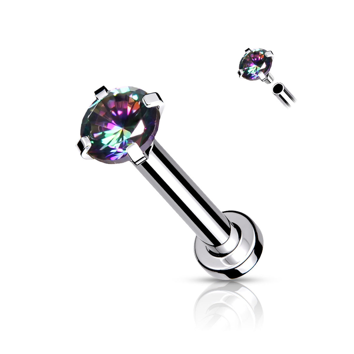 16G Internally Threaded Labret Stud with CZ Top