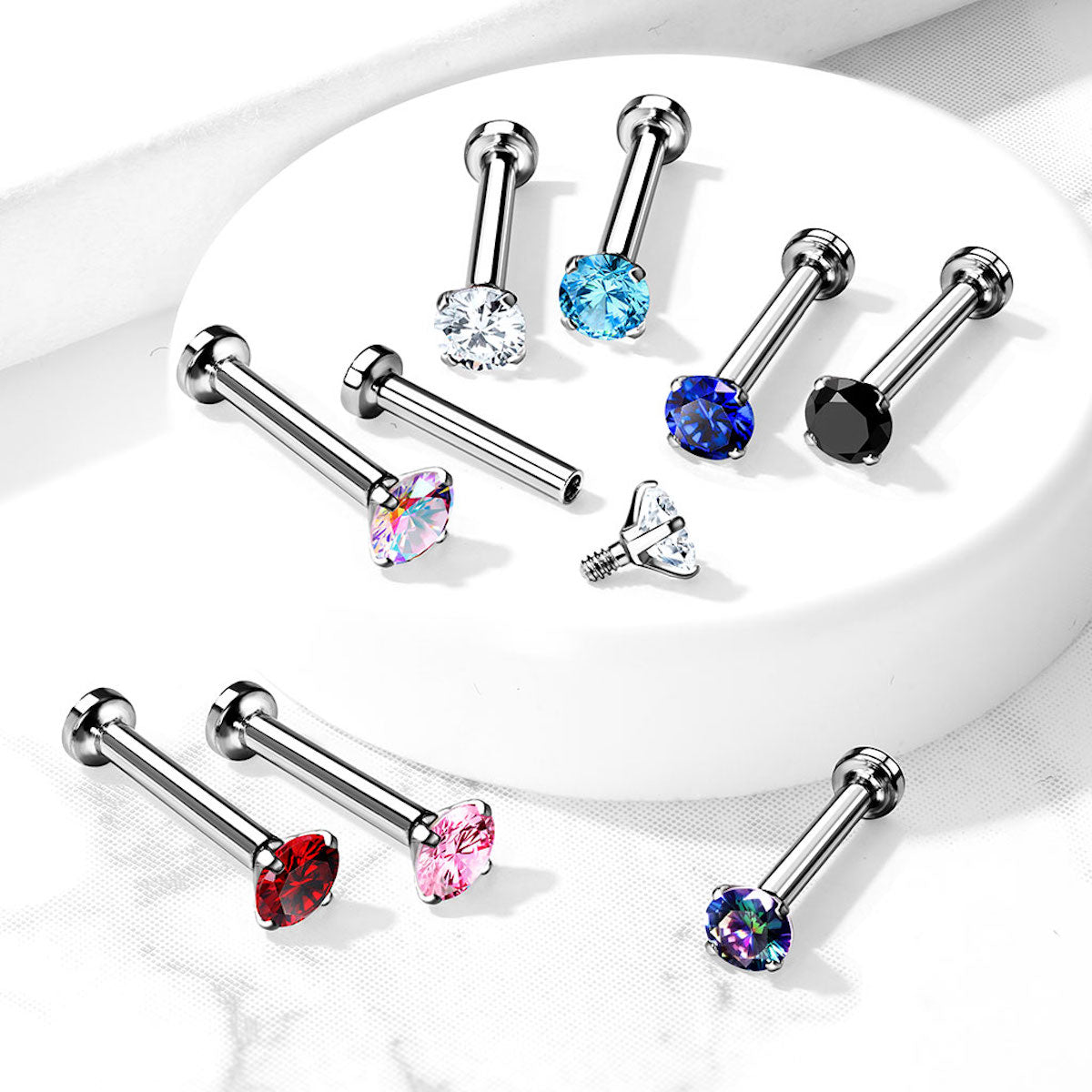 16G Internally Threaded Labret Stud with CZ Top