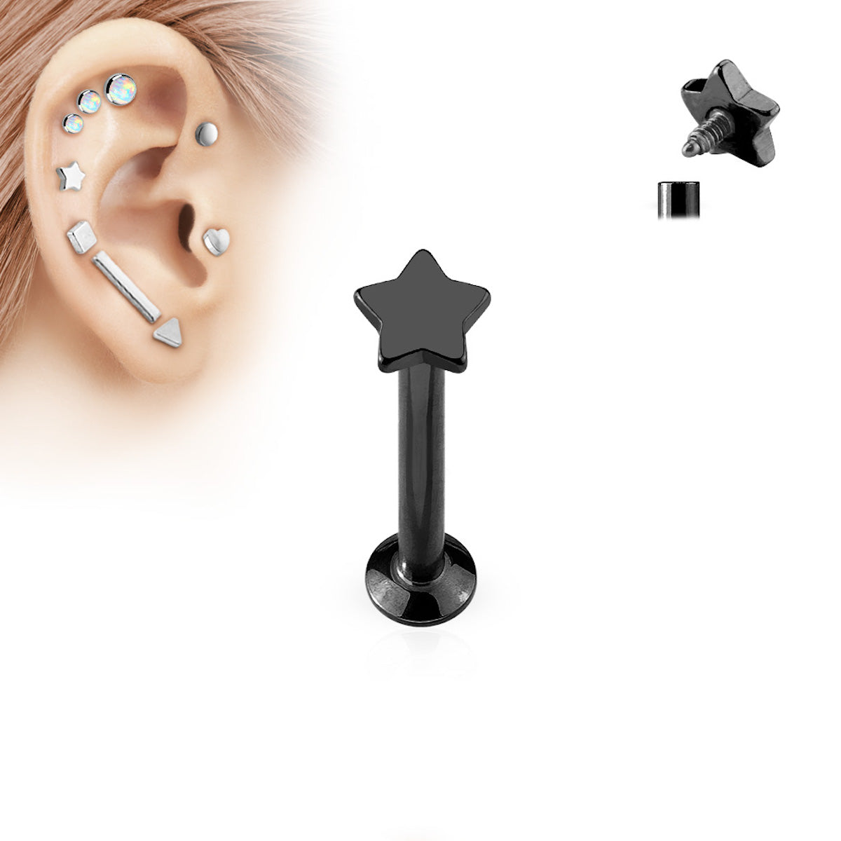 16G Star Labret Cartilage Stud for Body Piercing