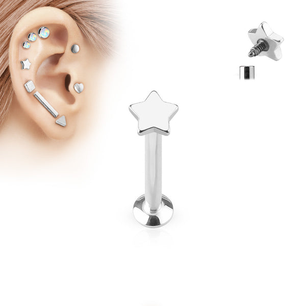 16G Star Labret Cartilage Stud for Body Piercing