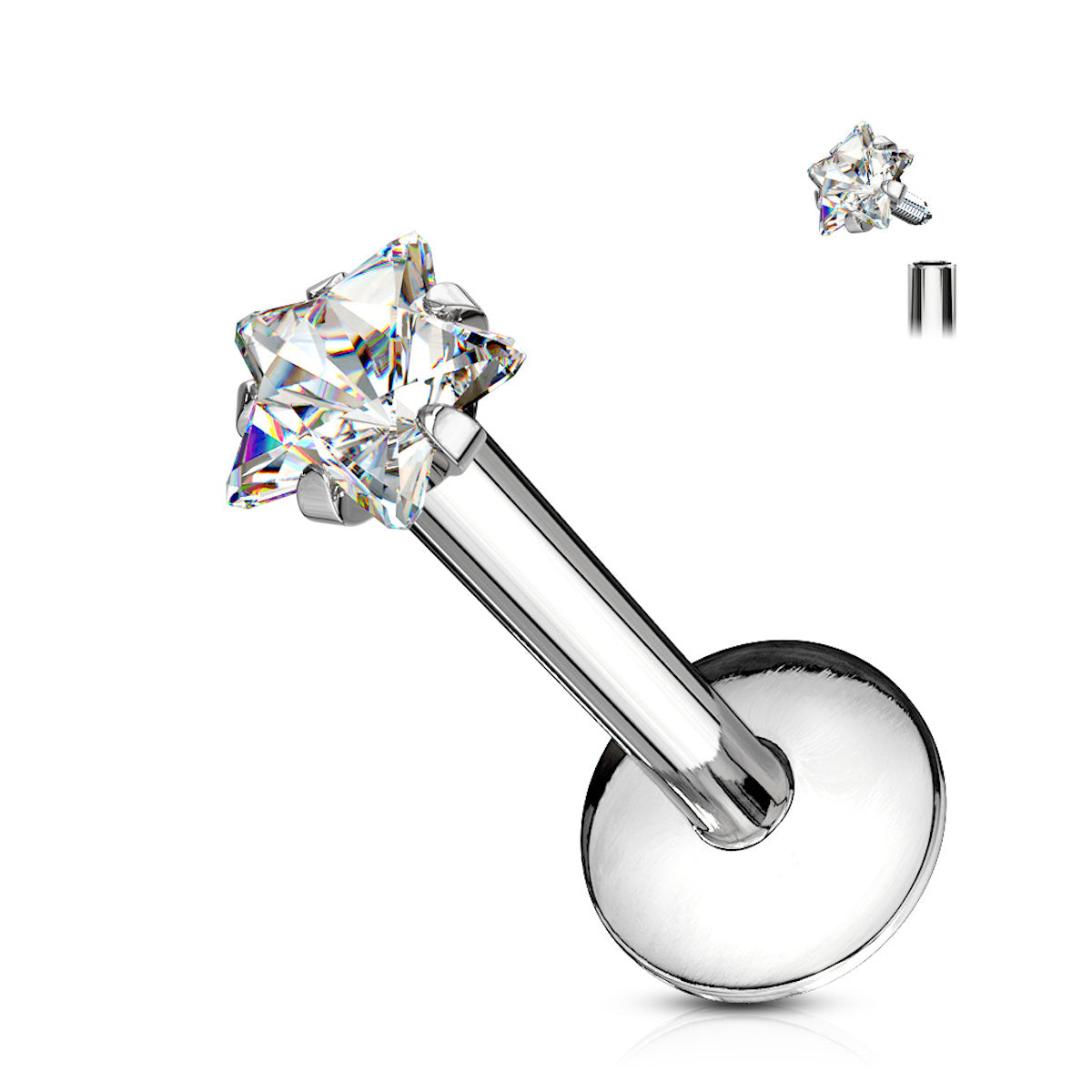 Prong-Set Star CZ Labret Stud - 16GA Body Piercing