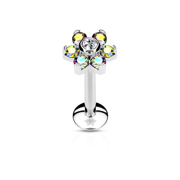 Cubic Zirconia Flower Labret 16G - Various Colors