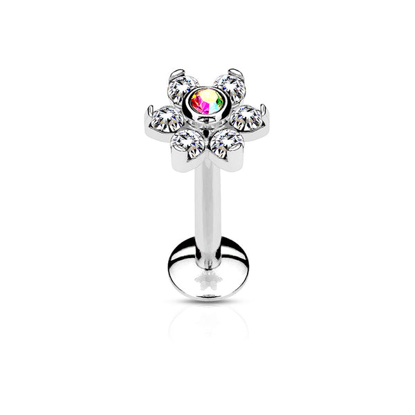 Cubic Zirconia Flower Labret 16G - Various Colors