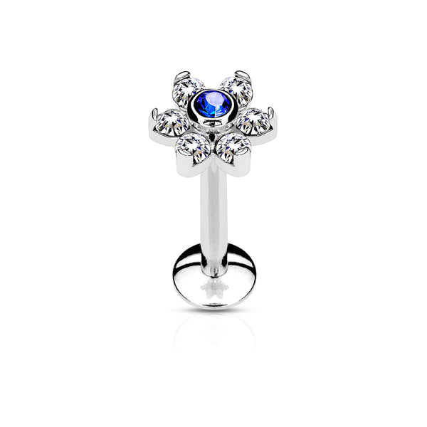 Cubic Zirconia Flower Labret 16G - Various Colors