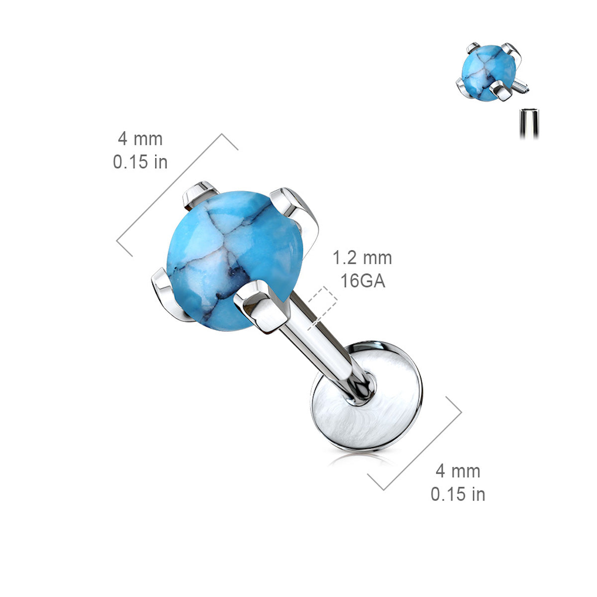 Internally Threaded Labret Stud - 16GA Body Jewelry