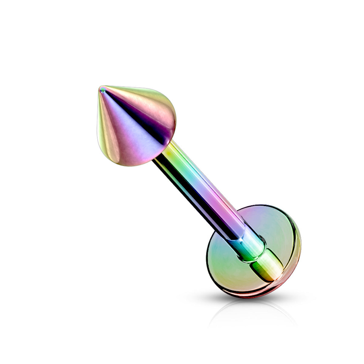 Rainbow Titanium Spike Labret Stud, 16G Surgical Steel