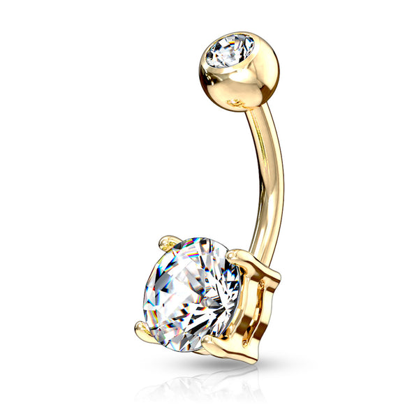 14G Solitaire Cubic Zirconia Belly Ring