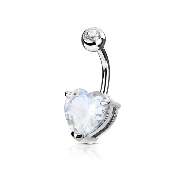 Double Gemmed Heart Naval Ring, 14ga, 10mm Barbell