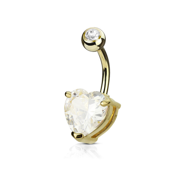 Double Gemmed Heart Naval Ring, 14ga, 10mm Barbell