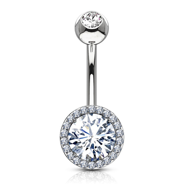 Double Tier 14Ga Curved Barbell Belly Ring, 10mm