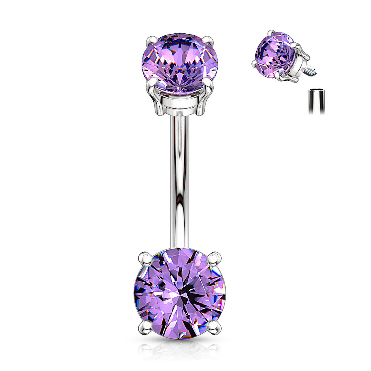 Double Gemstone Belly Ring, 14Ga, 10mm, Internally Threaded