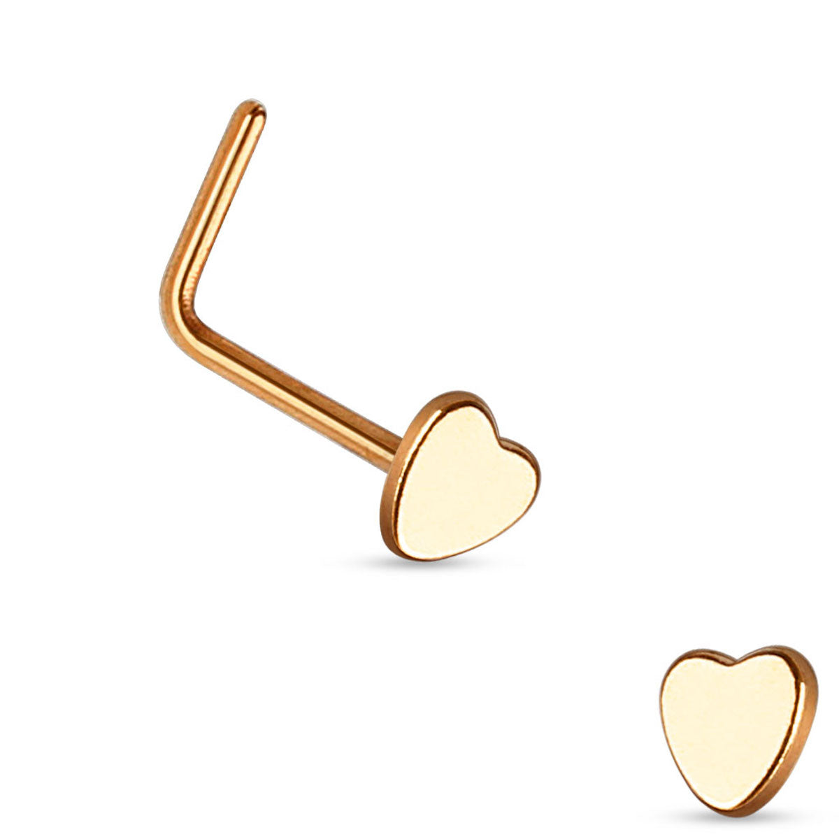 Elegant Heart Top L-Bend Nose Stud, 316L Steel, 20GA