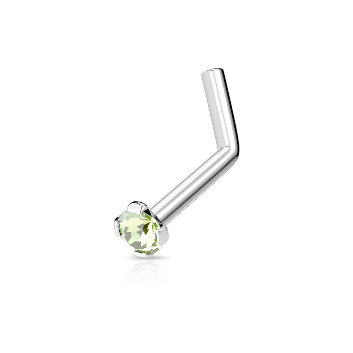 Prong-Set Cubic Zirconia L-Bend Nose Ring, 316L