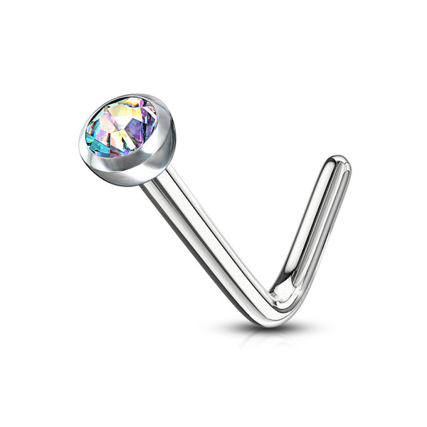 L-Bend Cubic Zirconia Nose Stud, 316L Surgical Steel