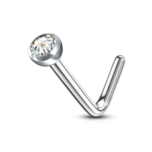 L-Bend Cubic Zirconia Nose Stud, 316L Surgical Steel