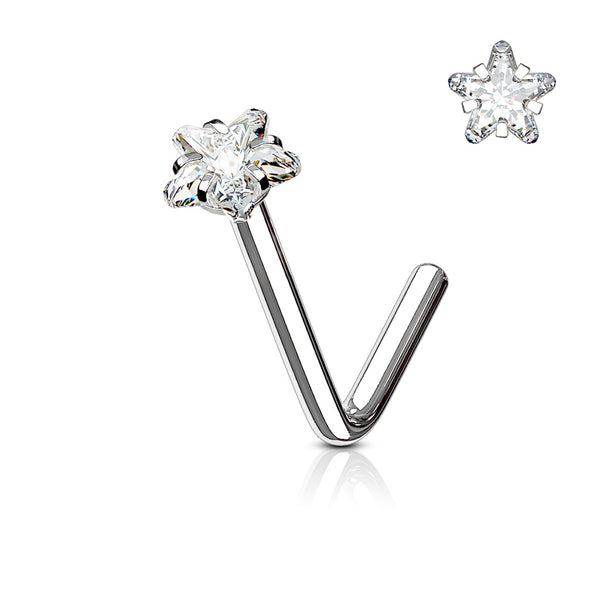 316L Steel Star Gem Nose Stud, 20GA, 6mm L-Bend