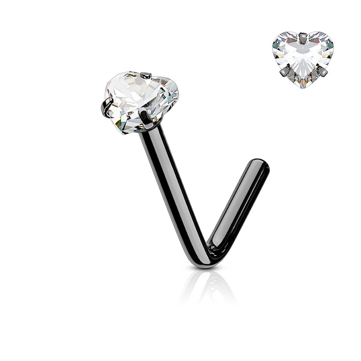 Elegant Heart Nose Ring, 316L Surgical Steel, CZ Gem