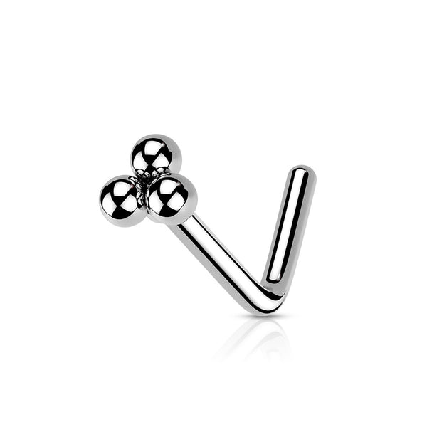 Surgical Steel L-Bend Nose Stud, Ball Cluster, 20GA