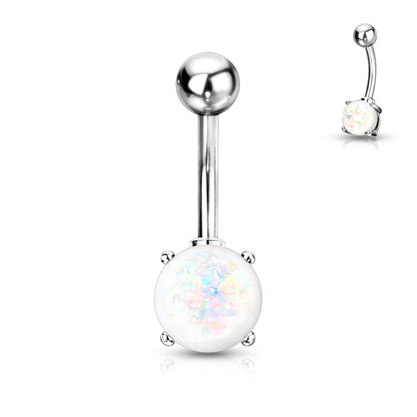 Opal Naval Ring, 14Ga Curved Barbell, 10mm - Body Jewelry