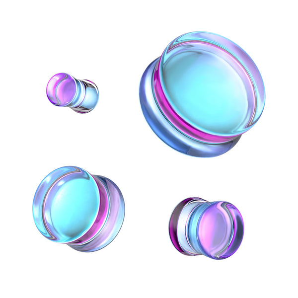 Iridescent Flared Glass Ear Plugs, Various Sizes