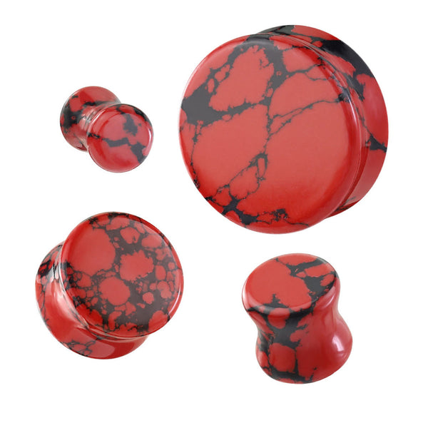 Red & Black Natural Stone Flare Plugs and Tunnels