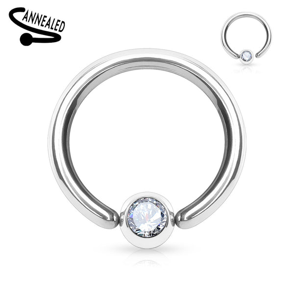 Cubic Zirconia Captive Bead Ring, 16G, Annealed