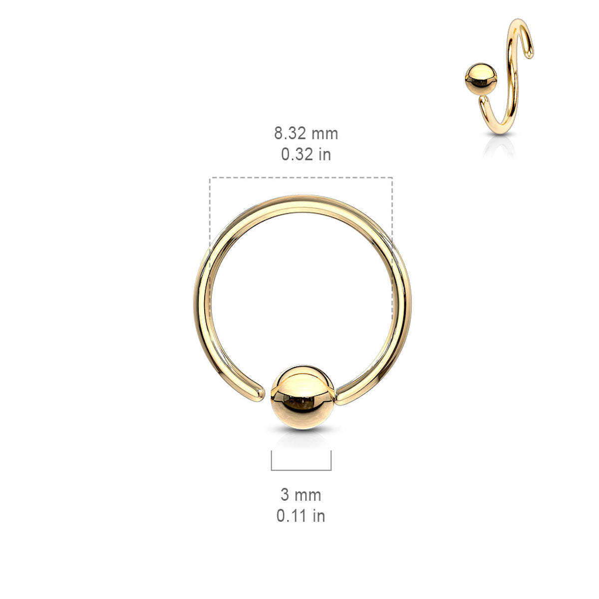 Annealed 16 Ga Hoop Ring with 3mm Fixed Ball