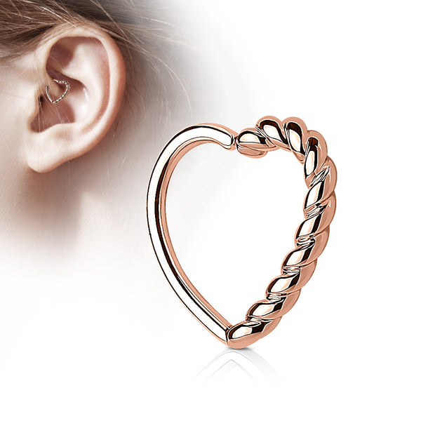 Reversible Half-Braided Heart Hoop Earring 16GA